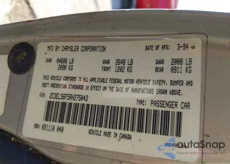 1994 Chrysler Concorde из США, поврежденный, VIN 2C3EL56F5RH275043